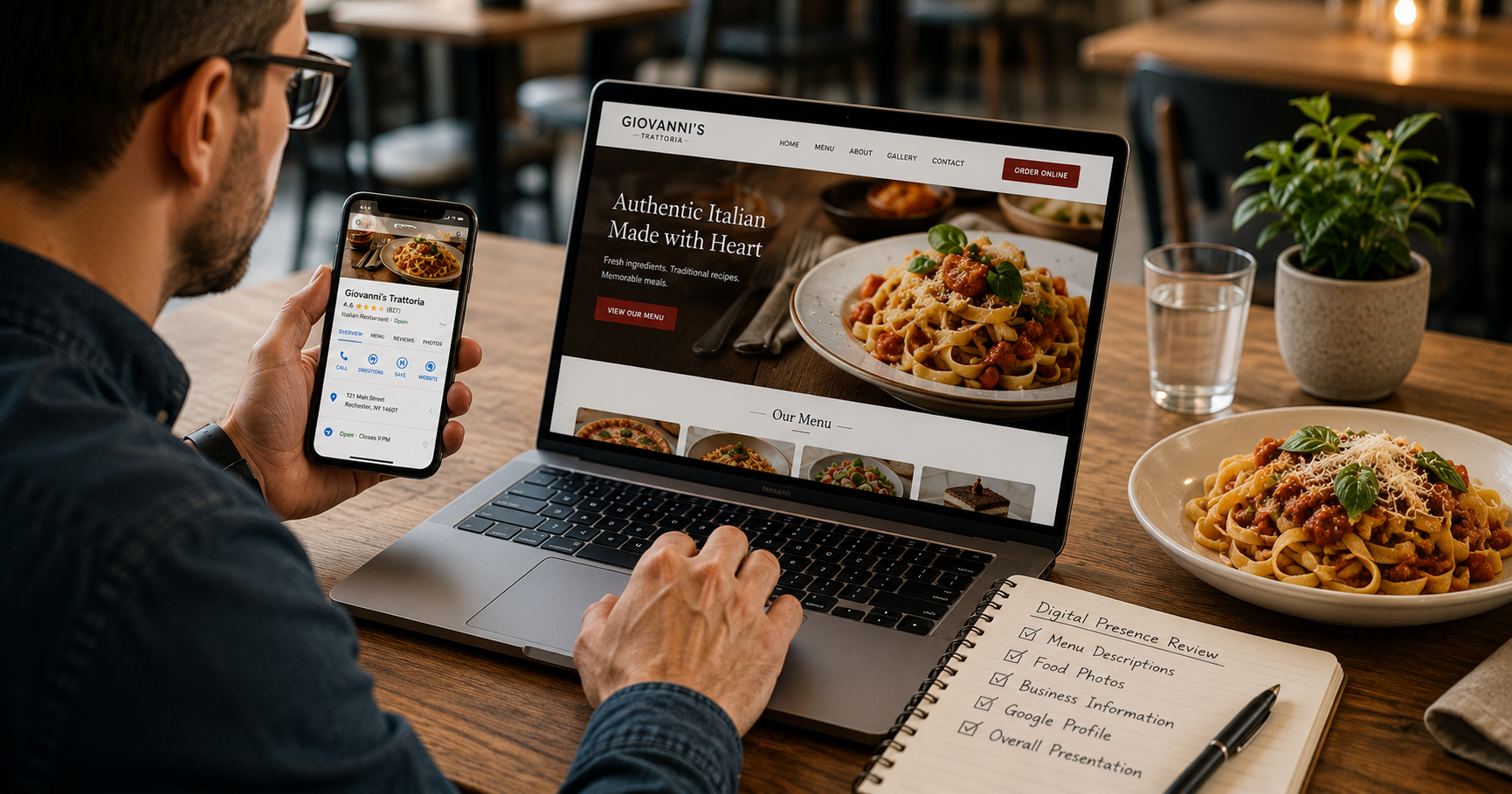 Reviewing a restaurant's online presence across multiple platforms